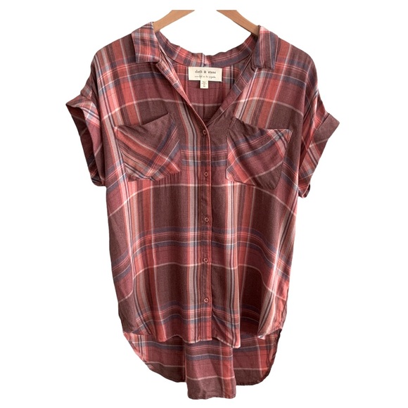 Cloth & Stone Plaid Short Sleeve Button Down Size Medium - Picture 2 of 8